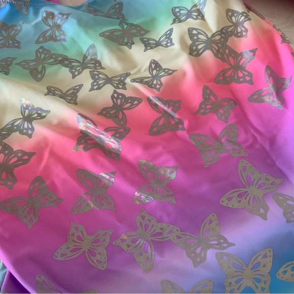 Girls, Rainbow, holographic, butterfly, cross back, one piece Swimsuit NWT - Picture 3 of 5